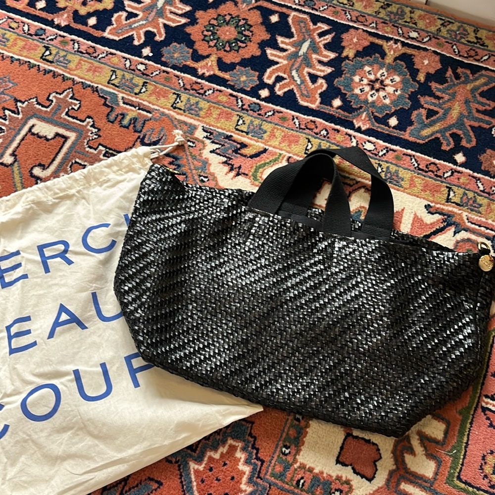 Rare! Clare V Bateau in Black Woven Leather